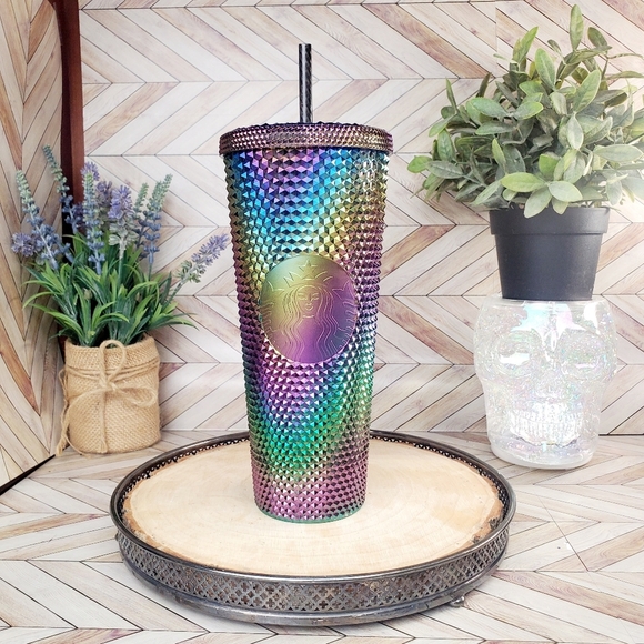 Starbucks Accessories - Starbucks Venti Studded Tumbler Black PVD Metallic Oil Slick Rainbow Bling NWT
